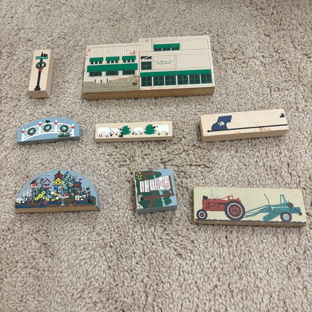 Vintage The Cat's Meow 1990s Blocks Decor Collection Lot of 8 Signed and Marked
